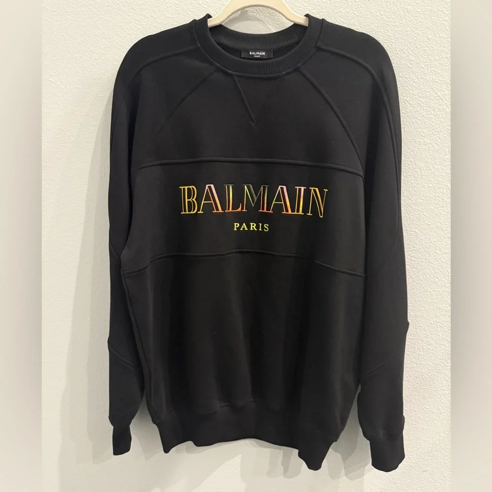 NWOT Vintage pullover Balmain Men’s Embroidered Oversized Sweatshirt Size Small - Picture 6 of 13